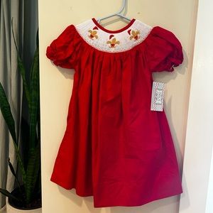 Red Christmas Smocked Dress - Fleur De Lis Design - 24 mo - NWT